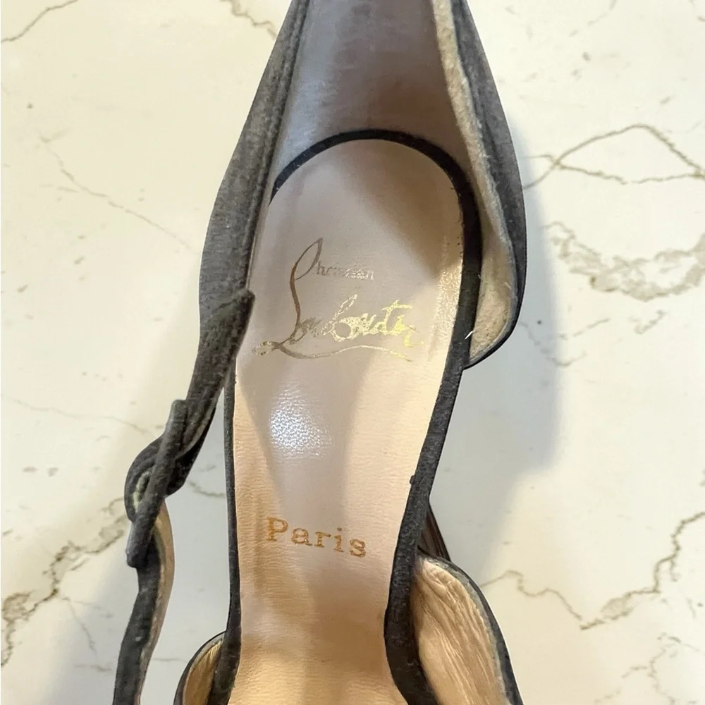Christian Louboutin Black Suede Ruched T-Strap Pumps